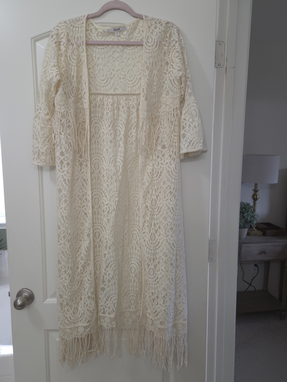 Cream Lace Fringe Duster Cardigan